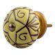 Yellow Base Brown Etched Ceramic Floral Knob