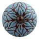 Turquoise Amarylis Floral Etched Ceramic Drawer Knob