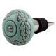 Sea Green Brown Leaf Flower Etched Ceramic Wine Stopper