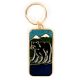 Black Bear In Forest Brass Key Chain With Snow Clad Mountain