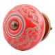 Red Leaf Flower Etched Ceramic Drawer Knob