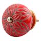 Red Amarylis Floral Etched Ceramic Drawer Knob