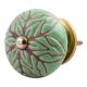 Pea Green Amarylis Floral Etched Ceramic Drawer Knob