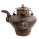 Brass Copper Teapot with Engraved Scrolls and Flower Motifs