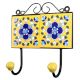 Yellow Navy Blue Floral Tiles Hooks