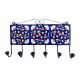 Navy Blue White Floral Tiles Hooks