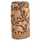 Wooden Block Engraved with Elephants Lions Showpiece