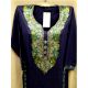 Navy Blue Stitched Green White Floral Embroidered Cotton Kurti