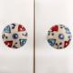 Red Blue Leafy Ceramic Dresser Knob