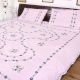 Pearl Blush  Cotton Blue Petals Floral Embroidered Double Bedsheet with Two Matching Pillow Cases