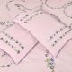 Blush Pink Cotton Embroidered Blue Flowers Double Bedsheet With Two Matching Pillow Covers