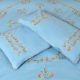 Pale Blue Cotton Embroidered Orange Flowers Double Bedsheet With Two matching Pillow Covers