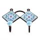 Turquoise Navy Blue Floral Tiles Hooks