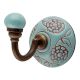 Sea Green Brown Marigold Flower Etched Ceramic Wall Hook