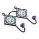  Navy Blue Yellow Floral Tiles Hooks