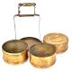 Brass Three Compartment Lunch Box With A Decorative Handle 