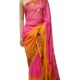Pink Yellow Floral Embroidered Georgette Sari