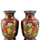 Cloisonne Vases  Rust Floral Ground Polychrome Flower Baskets(Set of 2)