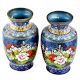 Pair of Cloisonne Vases  Blue Floral Ground With Polychrome Flower Baskets(Set of 2)