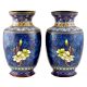 Pair of Cloisonne Vases  Blue Floral Ground With Polychrome Flower Baskets(Set of 2)