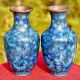 Blue Cloisonne Floral Ground With Delicate Green Flowers(Set Of 2)