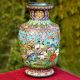 Blue Cloisonne Vase w/CRANES & Flower Blossoms