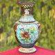 Vintage Cloisonne Black Vase with Bird and Flowers