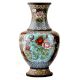 Vintage Cloisonne Black Vase with Bird and Flowers