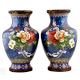 Cloisonne vases Blue Ground  Bunch Of Peony Roses Tied With Ribbon(Set of 2)