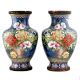 Cloisonne vases Blue Ground  Bunch Of Peony Roses Tied With Ribbon(Set of 2)