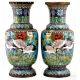Blue Cloisonne Vase w/CRANES & Flower Blossoms(Set Of 2)