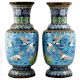 Blue Cloisonne Vase w/CRANES & Flower Blossoms(Set Of 2)