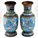 Blue Cloisonne Vase w/CRANES & Flower Blossoms(Set Of 2)