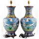Cloisonne Enamel Scenic Crane And Clouds Floor Vase(Set Of 2)