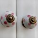 White Pink Dot Ceramic Drawer Knob