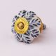 White Base Grey Leaf Ceramic Floral Melon Drawer Knob