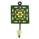 Ceramic Floral Tile Hook in Forest Green