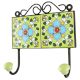 Ceramic Floral Tile hook in Pea Green 