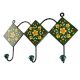 Ceramic Floral Tile Hook in Forest Green