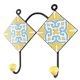 Yellow With Turquoise Floral Ceramic Tile Wall Hook