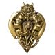 Decorative Brass Demon Head With Two Lion Figurines Door Knocker