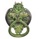 Handmade Brass Demon Two Lions Ram Head Door Knocker With Green Patina