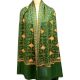Handmade Dark Green Semi Pashmina Jaal Design Needle Work Shawl
