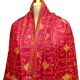 Handmade Blood Red Semi Pashmina Jaal Design Needle Work Shawl