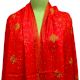 Handmade Red Semi Pashmina Jaal Design Needle Work Shawl