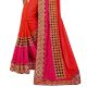 Orange Pink Paper Silk Embroidered Saree with Blouse Piece
