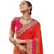 Orange Pink Paper Silk Embroidered Saree with Blouse Piece