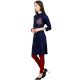 Navy Blue Cotton Stitched Satin Fabric Kurtis With Full Cotton Inner