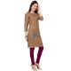 Light Brown Cotton Stitched Satin Fabric Kurtis With Full Cotton Inner