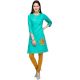 Turquoise Blue Cotton Stitched Satin Fabric Kurtis With Full Cotton Inner